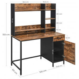 Large Computer Desk Vintage Industrial Shelves Rustic Metal Workstation Table - Image 7