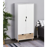 Scandinavian Wardrobe 2 Door Drawer Bedroom Cupboard Vintage White Storage Cabinet
