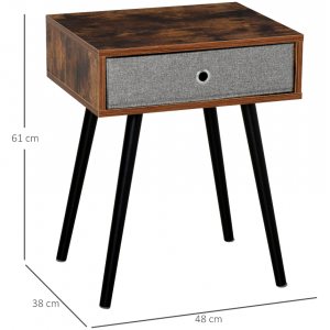 Industrial Bedside Table Rustic Wooden Scandinavian Cabinet Vintage Drawer Unit - Image 5