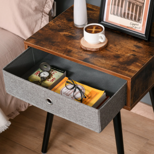 Industrial Bedside Table Rustic Wooden Scandinavian Cabinet Vintage Drawer Unit - Image 3