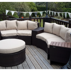 Large Rattan Sofa Set Patio Garden Furniture Round Wicker Lounge Couch Table - Image 2