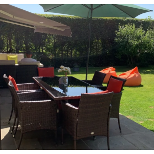 Rattan Dining Set Large Garden Furniture 6 Seater Table Patio Cushion Arm Chairs - Image 3