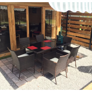Rattan Dining Set Large Garden Furniture 6 Seater Table Patio Cushion Arm Chairs - Image 4