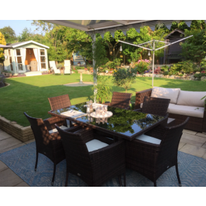 Rattan Dining Set Large Garden Furniture 6 Seater Table Patio Cushion Arm Chairs - Image 5