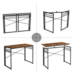 Folding Computer Desk Rustic Industrial Writing Table - Image 6