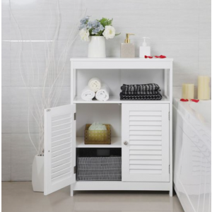 Bathroom Storage Cabinet Modern White Wooden Cupboard Display Door Side Unit - Image 3