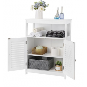 Bathroom Storage Cabinet Modern White Wooden Cupboard Display Door Side Unit - Image 4