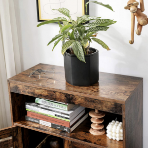 Rustic Storage Cabinet Vintage Industrial Style Cupboard Unit Metal Hall Sideboard - Image 3