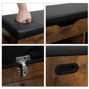 Rustic Shoe Bench Small Storage Cabinet Vintage Industrial Style Cushion Seat - Image 4