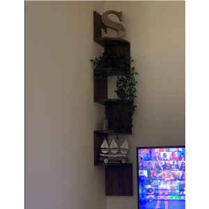 Rustic Shelving Unit Wall Floating Bookcase Corner Vintage Wood ZigZag Storage Display - Image 4