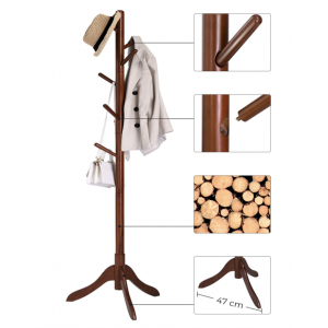 Freestanding Coat Rack Rustic Wooden Hall Tree Vintage Hall Clothes Hanger Tree Stand - Image 3