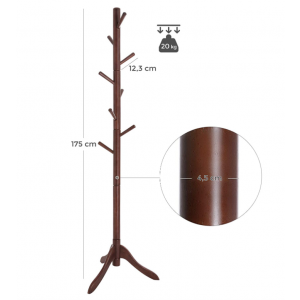 Freestanding Coat Rack Rustic Wooden Hall Tree Vintage Hall Clothes Hanger Tree Stand - Image 6