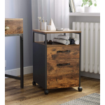Industrial Filing Cabinet Office Storage Desk Unit Vintage Rustic Wheels Drawers