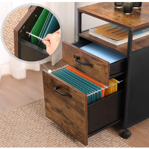 Industrial Filing Cabinet Office Storage Desk Unit Vintage Rustic Wheels Drawers - Image 5