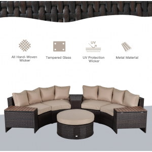 Large Rattan Sofa Set Patio Garden Furniture Round Wicker Lounge Couch Table - Image 4