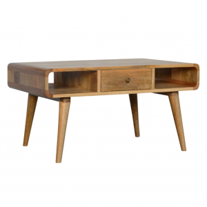 Nordic Coffee Table Vintage Scandinavian Storage Drawers Solid Wood Modern Shelf - Image 4