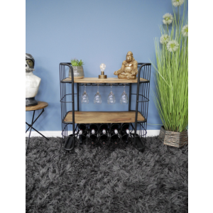 Industrial Drinks Trolley Rustic Wood Wine Cabinet - Image 4