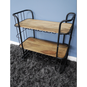 Industrial Drinks Trolley Rustic Wood Wine Cabinet - Image 2
