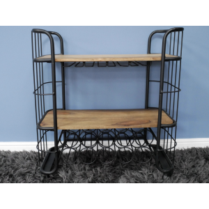 Industrial Drinks Trolley Rustic Wood Wine Cabinet - Image 3