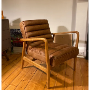 Vintage Style Danish Armchair Mid Century Seat Industrial Leather Accent Sofa Chair - Image 4