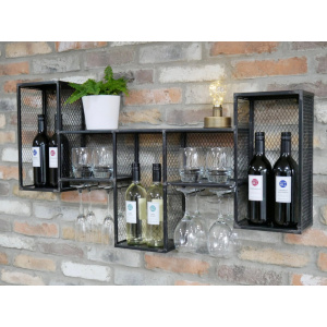 Industrial Wine Rack Rustic Wall Metal Storage Display Shelf - Image 2