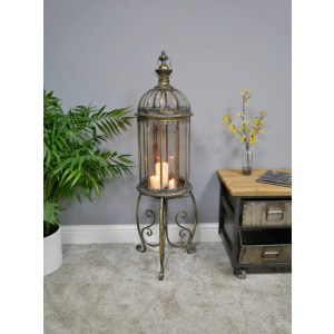 Antique Lantern on Stand Rustic Metal Candle Holder Large Vintage Shabby Chic - Image 2