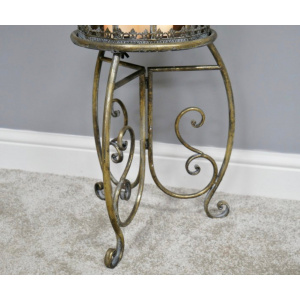 Antique Lantern on Stand Rustic Metal Candle Holder Large Vintage Shabby Chic - Image 4