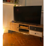 Rustic TV Stand Vintage Industrial Solid Wood Media Cabinet Metal Storage Unit