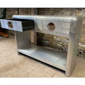 Industrial Console Table Vintage Retro Metal Aviator Sideboard Solid Wood Hallway Cabinet - Image 4
