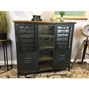 Industrial Storage Sideboard Vintage Cupboard Rustic Metal Chest Drawers Side Cabinet - Image 2