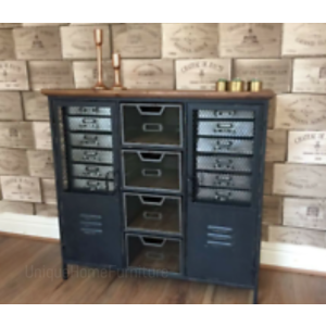 Industrial Storage Sideboard Vintage Cupboard Rustic Metal Chest Drawers Side Cabinet - Image 9