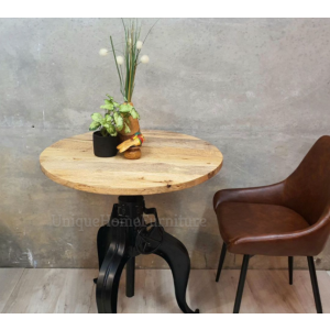Industrial Bar Table Vintage Retro Adjustable Rustic Solid Wood Round Dining Breakfast - Image 5