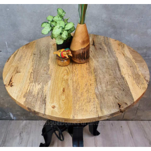 Industrial Bar Table Vintage Retro Adjustable Rustic Solid Wood Round Dining Breakfast - Image 6