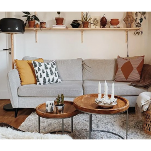 Industrial Nest of Tables Rustic Solid Wood Furniture Vintage Coffee Set 2 Round Side Stand - Image 4