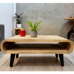 Industrial Coffee Table Vintage Retro Large Storage Rustic Solid Wood Metal Shelf Unit - Image 2