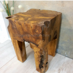 Rustic Side Table Small Square Solid Teak Wood Vintage Industrial Style Plant Lamp Stand