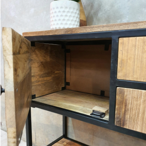 Industrial Side Cabinet Rustic Metal Storage Sideboard Unit Solid Wood Console Table - Image 4