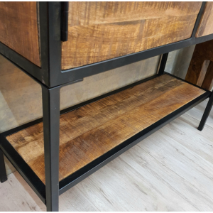Industrial Side Cabinet Rustic Metal Storage Sideboard Unit Solid Wood Console Table - Image 5