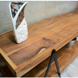 Industrial TV Stand Vintage Retro Media Cabinet Unit Large Rustic Solid Wood Shelves - Image 3