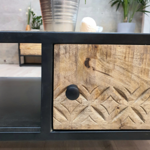 Industrial Coffee Table Rustic Metal Storage Shelf Furniture Vintage Solid Wood Side Door - Image 5