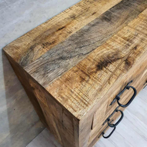 Industrial Chest Drawers Vintage Storage Sideboard on Wheels Rustic Solid Wood Cabinet - Image 5