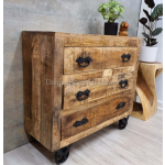 Industrial Chest Drawers Vintage Storage Sideboard on Wheels Rustic Solid Wood Cabinet