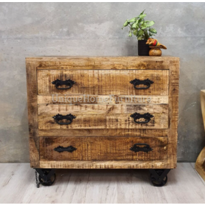 Industrial Chest Drawers Vintage Storage Sideboard on Wheels Rustic Solid Wood Cabinet - Image 3