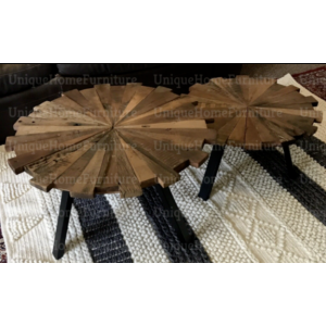 Industrial Nest of Tables Vintage Coffee Table Set 2 Rustic Solid Wood Side Furniture - Image 3