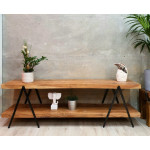 Industrial TV Stand Vintage Retro Media Cabinet Unit Large Rustic Solid Wood Shelves