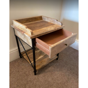Industrial Side Table Rustic Solid Wood Bedside Cabinet - Image 2