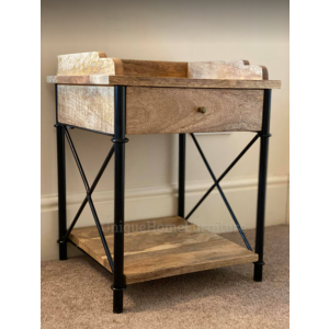 Industrial Side Table Rustic Solid Wood Bedside Cabinet - Image 3