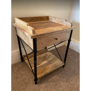 Industrial Side Table Rustic Solid Wood Bedside Cabinet - Image 4