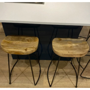 Industrial Bar Stools Rustic Solid Wood Set 2 Vintage Counter Height Seat Tall Chair - Image 4