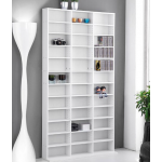 Large CD Cabinet Tall DVD Rack White Chunky Storage Display Wood Shelf Unit